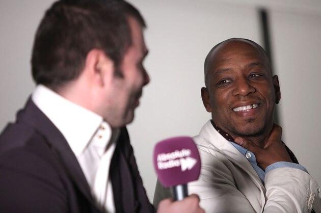 LONDON, ENGLAND - MARCH 12:  (EXCLUSIVE) Ian Wright takes part in a pre-match analysis at the Absolute Radio 'Rock n Roll Football Lads Night In' at the Bobby Moore Suite, Wembley Stadium on March 12, 2012 in London, England.  The event was is support of The Prince's Trust.  (Photo by Tim Whitby/Getty Images)