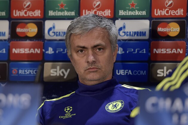 Chelsea manager Jose Mourinho attends at a press conference in Duesseldorf, Germany, Monday, Nov. 24, 2014. FC Schalke 04 will play against Chelsea FC in a group G Champions League match on Tuesday Nov. 25. (AP Photo/Martin Meissner)