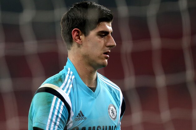 Chelsea's goalkeeper Thibaut Courtois looks on ahead of their English Premier League soccer match against Sunderland at the Stadium of Light, Sunderland, England, Saturday, Nov. 29, 2014. (AP Photo/Scott Heppell)