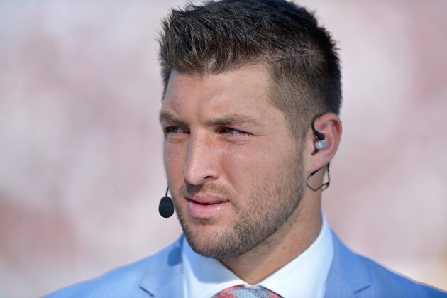COLUMBIA, SC - AUGUST 28:  Tim Tebow of the SEC Newtork on the field before a game between the South Carolina Gamecocks and the Texas A&M Aggies at Williams-Brice Stadium on August 28, 2014 in Columbia, South Carolina.  (Photo by Grant Halverson/Getty Images)