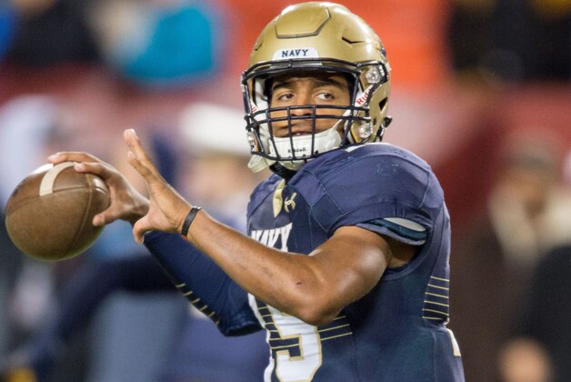 Nov 1, 2014; Landover, MD, USA; Navy Midshipmen quarterback Keenan Reynolds (19) warms up before the game against the Notre Dame Fighting Irish at FedEx Field. Mandatory Credit: Matt Cashore-USA TODAY Sports