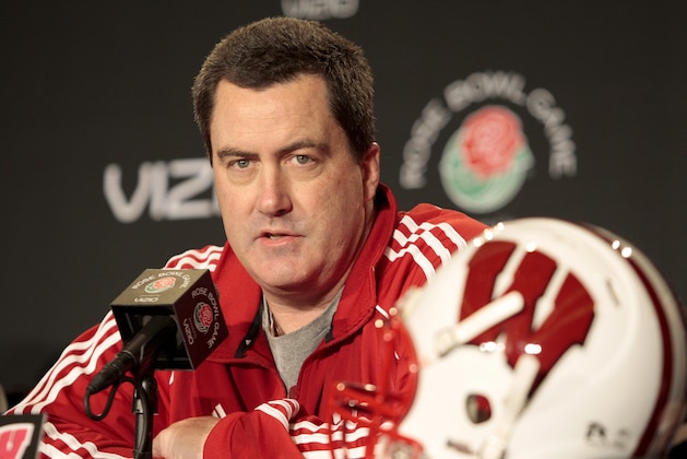 Wisconsin offensive coordinator Paul Chryst speaks at a news conference in Los Angeles, Wednesday, Dec. 28, 2011. Wisconsin and Oregon are scheduled to play in the Rose Bowl NCAA college football game in Pasadena, Calif., on Monday. (AP Photo/Jason Redmond)