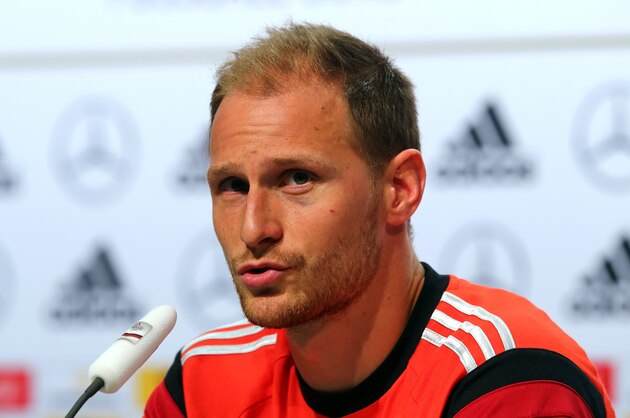 SANTO ANDRE, BRAZIL - JULY 10:  Benedikt Hoewede of Germany talks to the media during the German national team press conference at Campo Bahia on July 10, 2014 in Santo Andre, Brazil.  (Photo by Martin Rose/Getty Images)