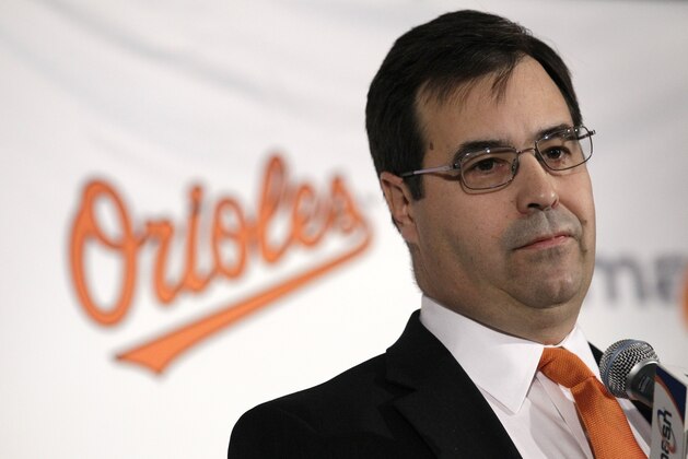 Dan Duquette, the Baltimore Orioles' newly announced executive vice president of Baseball Operations, speaks at a news conference in Baltimore, Tuesday, Nov. 8, 2011. (AP Photo/Patrick Semansky)
