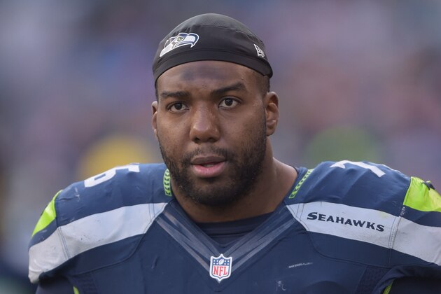Nov 23, 2014; Seattle, WA, USA; Seattle Seahawks tackle Russell Okung (76) against the Arizona Cardinals at CenturyLink Field. The Seahawks defeated the Cardinals 19-3. Mandatory Credit: Kirby Lee-USA TODAY Sports