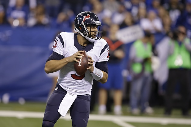 Houston Texans quarterback Tom Savage throws against the Indianapolis Colts during the second half of an NFL football game in Indianapolis, Sunday, Dec. 14, 2014. (AP Photo/Darron Cummings)