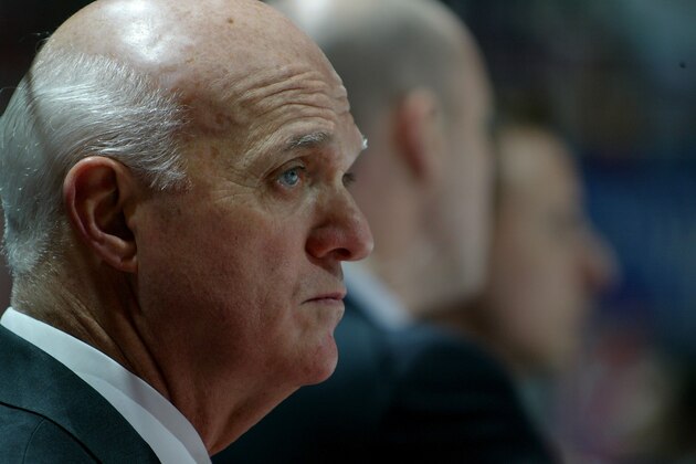 EAST RUTHERFORD, NJ - DECEMBER 31: Head Coach Lou Lamoriello of the New Jersey Devils watches his team play the Toronto Maple Leafs during the game at the Continental Airlines Arena on December 31, 2005 in East Rutherford, New Jersey. (Photo by Mike Stobe/Getty Images)