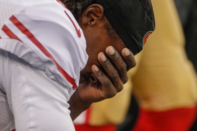 SEATTLE, WA - DECEMBER 14:  Wide receiver Brandon Lloyd #84 of the San Francisco 49ers sits on the bench near the end of the game against the Seattle Seahawks at CenturyLink Field on December 14, 2014 in Seattle, Washington. The Seahawks defeated the 49ers 17-7.
 (Photo by Otto Greule Jr/Getty Images)