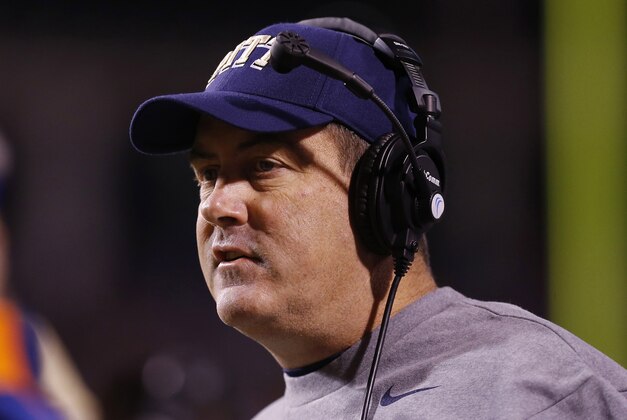 Oct 4, 2014; Charlottesville, VA, USA; Pittsburgh Panthers head coach Paul Chryst watches from the sidelines against the Virginia Cavaliers in the second quarter at Scott Stadium. The Cavaliers won 24-19. Mandatory Credit: Geoff Burke-USA TODAY Sports