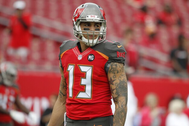 Nov 9, 2014; Tampa, FL, USA; Tampa Bay Buccaneers wide receiver Mike Evans (13) works out prior to the game against the Atlanta Falcons at Raymond James Stadium. Mandatory Credit: Kim Klement-USA TODAY Sports