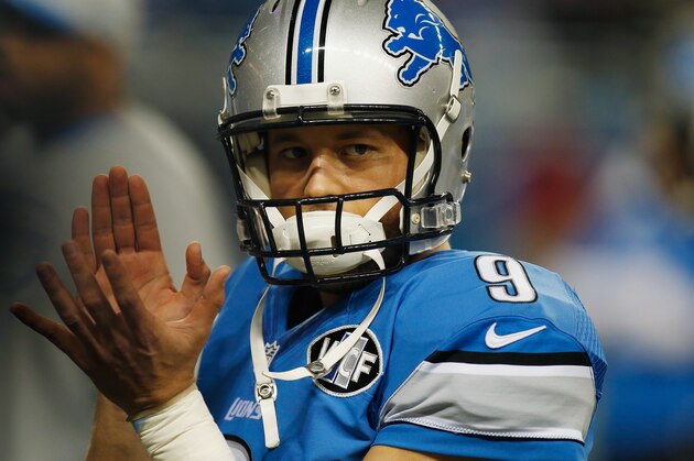 DETROIT, MI - DECEMBER 14: Matthew Stafford #9 of the Detroit Lions participates in pre game warm ups prior to playing the Minnesota Vikings at Ford Field on December 14, 2014 in Detroit, Michigan. (Photo by Gregory Shamus/Getty Images)