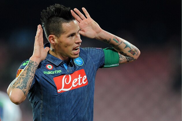 NAPLES, ITALY - DECEMBER 11: Marek Hamsik of Napoli celebrates after scoring their second goal during the UEFA Europa League football match between SSC Napoli and SK Slovan Bratislava at the San Paolo Stadium on December 11, 2014 in Naples, Italy. (Photo by Francesco Pecoraro/Getty Images)