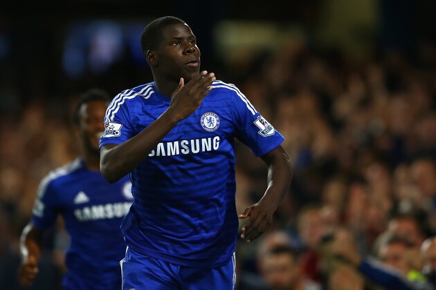 LONDON, ENGLAND - SEPTEMBER 24:  Kurt Zouma of Chelsea celebrates scoring the first goal during the Captial One Cup Third Round match between Chelsea and Bolton Wanderers at Stamford Bridge on September 24, 2014 in London, England.  (Photo by Richard Heathcote/Getty Images)