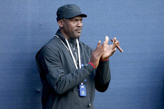 AUCHTERARDER, SCOTLAND - SEPTEMBER 26:  Ex-NBA star Michael Jordan watches the action during the Morning Fourballs of the 2014 Ryder Cup on the PGA Centenary course at the Gleneagles Hotel on September 26, 2014 in Auchterarder, Scotland.  (Photo by Ross Kinnaird/Getty Images)