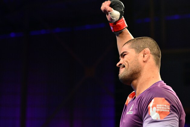 Oct 9, 2013; Barueri, Sao Paulo, Brazil; Rousimar Palhares reacts after defeating Mike Pierce (not pictured) during UFC Fight Night at Jose Correa Arena. Mandatory Credit: Jason Silva-USA TODAY Sports