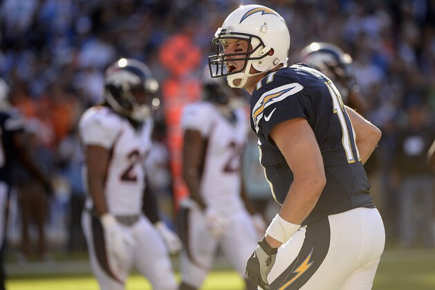 SAN DIEGO, CA - DECEMBER 14:  Quarterback Philip Rivers #17 of the San Diego Chargers argues for a call while playing the Denver Broncos at Qualcomm Stadium on December 14, 2014 in San Diego, California.  (Photo by Harry How/Getty Images)