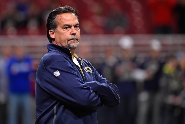 Dec 11, 2014; St. Louis, MO, USA; St. Louis Rams head coach Jeff Fisher watches his team during warmups before the game between the St. Louis Rams and the Arizona Cardinals at the Edward Jones Dome. Mandatory Credit: Jasen Vinlove-USA TODAY Sports