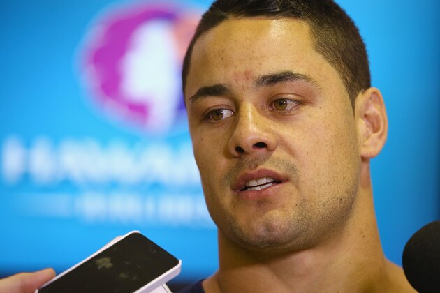 SYDNEY, AUSTRALIA - OCTOBER 19:  Former NRL Rugby League player Jarryd Hayne speaks to the media at the check-in counters at Sydney International Airport on October 19, 2014 in Sydney, Australia. Hayne announced his decision to leave the Parramatta Eels on Wednesday to head to the USA, pursuing a career in the NFL.  (Photo by Mark Kolbe/Getty Images)