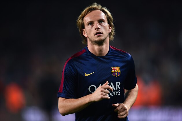 BARCELONA, SPAIN - NOVEMBER 22:  Ivan Rakitic of FC Barcelona looks on  during the warm-up prior to the La Liga match between FC Barcelona and Sevilla FC at Camp Nou on November 22, 2014 in Barcelona, Spain. Lionel Messi beat the  number of goal in the Spanish La Liga of Telmo Zarra scoring his 252nd goal.  (Photo by David Ramos/Getty Images)