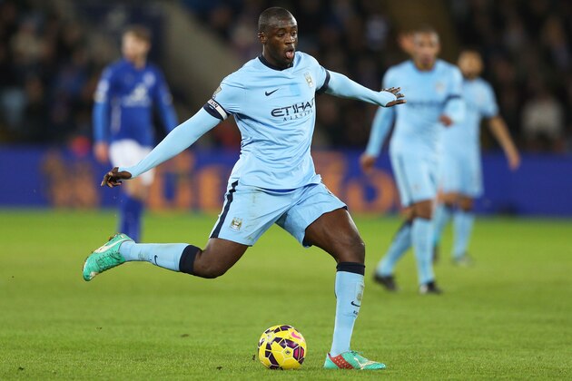 LEICESTER, ENGLAND - DECEMBER 13:  Yaya Toure of Manchester City passes the ball during the Barclays Premier League match between Leicester City and Manchester City at The King Power Stadium on December 13, 2014 in Leicester, England.  (Photo by Clive Mason/Getty Images)