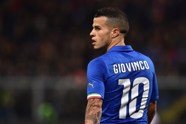 GENOA, ITALY - NOVEMBER 18:  Sebastian Giovinco of Italy looks on during the International Friendly match between Italy and Albania at Luigi Ferraris on November 18, 2014 in Genoa, Italy.  (Photo by Valerio Pennicino/Getty Images)