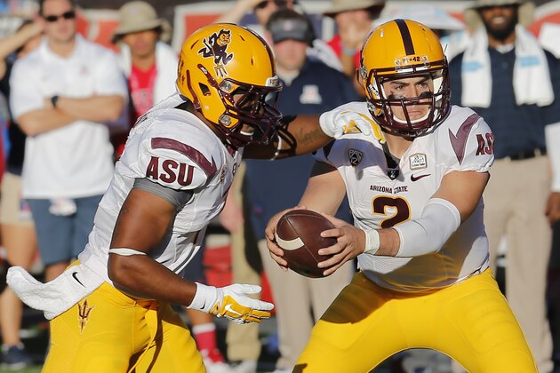 Arizona State quarterback Mike Bercovici (2) during the second half of an NCAA college football game against Arizona, Friday, Nov. 28, 2014, in Tucson, Ariz. (AP Photo/Rick Scuteri)