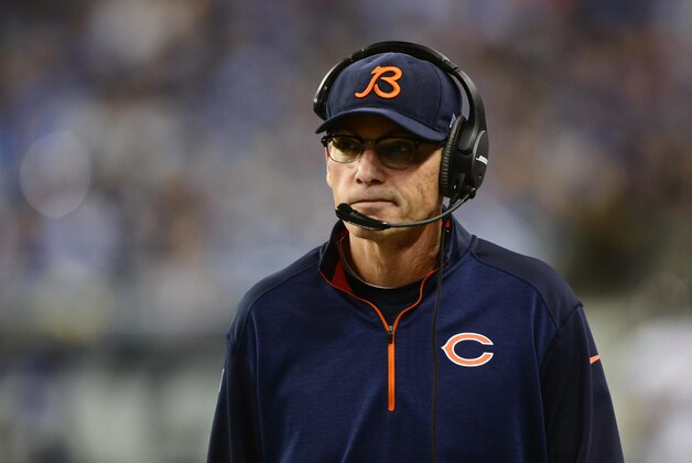 Nov 27, 2014; Detroit, MI, USA; Chicago Bears head coach Marc Trestman on the sidelines during the first quarter against the Detroit Lions at Ford Field. Mandatory Credit: Andrew Weber-USA TODAY Sports