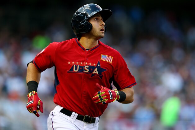 MINNEAPOLIS, MN - JULY 13:  Joey Gallo of the U.S. Team rounds the bases after hitting a home run against the World Team during the SiriusXM All-Star Futures Game at Target Field on July 13, 2014 in Minneapolis, Minnesota.  (Photo by Elsa/Getty Images)