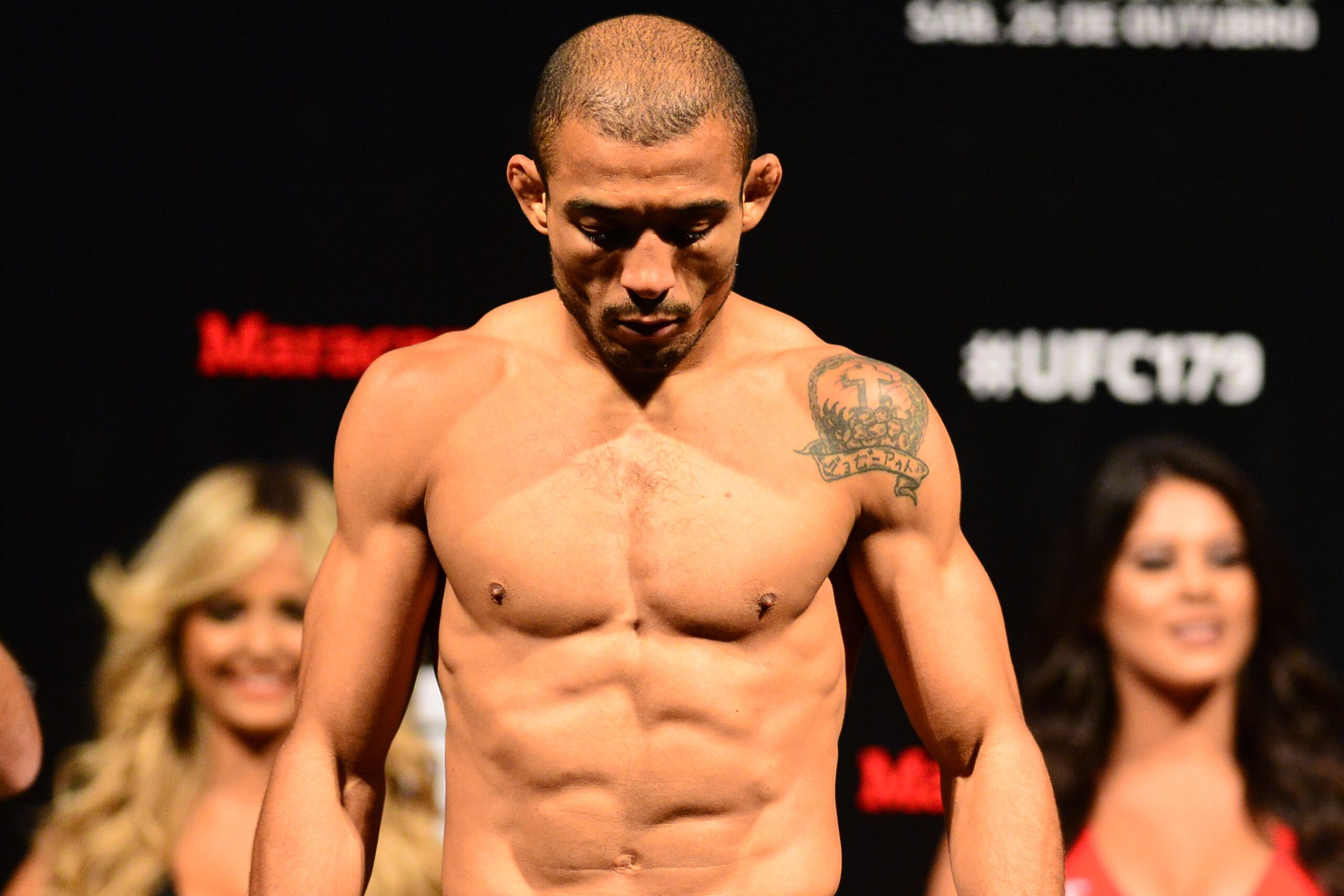 Oct 24, 2014; Rio de Janeiro, BRAZIL; Jose Aldo of Brazil during weigh-ins for UFC 179 at Ginasio do Maracanazinho. Mandatory Credit: Jason Silva-USA TODAY Sports