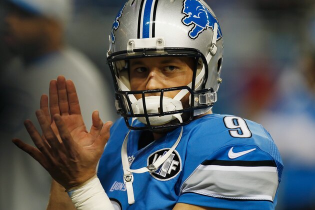 DETROIT, MI - DECEMBER 14: Matthew Stafford #9 of the Detroit Lions participates in pre game warm ups prior to playing the Minnesota Vikings at Ford Field on December 14, 2014 in Detroit, Michigan. (Photo by Gregory Shamus/Getty Images)