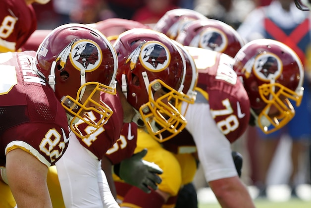 Sep 14, 2014; Landover, MD, USA; Washington Redskins offensive players line up against the Jacksonville Jaguars at FedEx Field. Mandatory Credit: Geoff Burke-USA TODAY Sports
