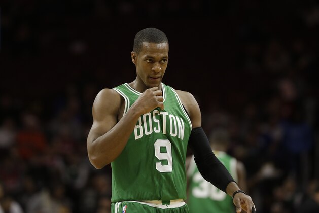 Boston Celtics' Rajon Rondo in action during an NBA basketball game against the Philadelphia 76ers, Monday, Dec. 15, 2014, in Philadelphia. (AP Photo/Matt Slocum)