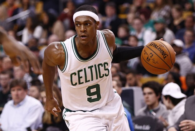 Dec 12, 2014; Boston, MA, USA; Boston Celtics guard Rajon Rondo (9) drives to the hoop against the New York Knicks during the second half at TD Garden. Mandatory Credit: Mark L. Baer-USA TODAY Sports