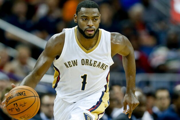 Dec 2, 2014; New Orleans, LA, USA; New Orleans Pelicans forward Tyreke Evans (1) against the Oklahoma City Thunder during the second quarter of a game at the Smoothie King Center. Mandatory Credit: Derick E. Hingle-USA TODAY Sports