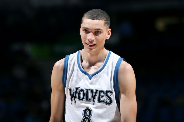 MINNEAPOLIS, MN - DECEMBER 10: Zach LaVine #8 of the Minnesota Timberwolves stands on the court during a game against the Portland Trail Blazers on December 10, 2014 at Target Center in Minneapolis, Minnesota. NOTE TO USER: User expressly acknowledges and agrees that, by downloading and or using this Photograph, user is consenting to the terms and conditions of the Getty Images License Agreement. Mandatory Copyright Notice: Copyright 2014 NBAE (Photo by David Sherman/NBAE via Getty Images)