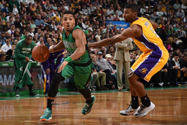BOSTON, MA - DECEMBER 5:  Phil Pressey #26 of the Boston Celtics handles the ball against the Los Angeles Lakers on December 5, 2014 at the TD Garden in Boston, Massachusetts. NOTE TO USER: User expressly acknowledges and agrees that, by downloading and or using this Photograph, user is consenting to the terms and conditions of the Getty Images License Agreement. Mandatory Copyright Notice: Copyright 2014 NBAE (Photo by Brian Babineau /NBAE via Getty Images)