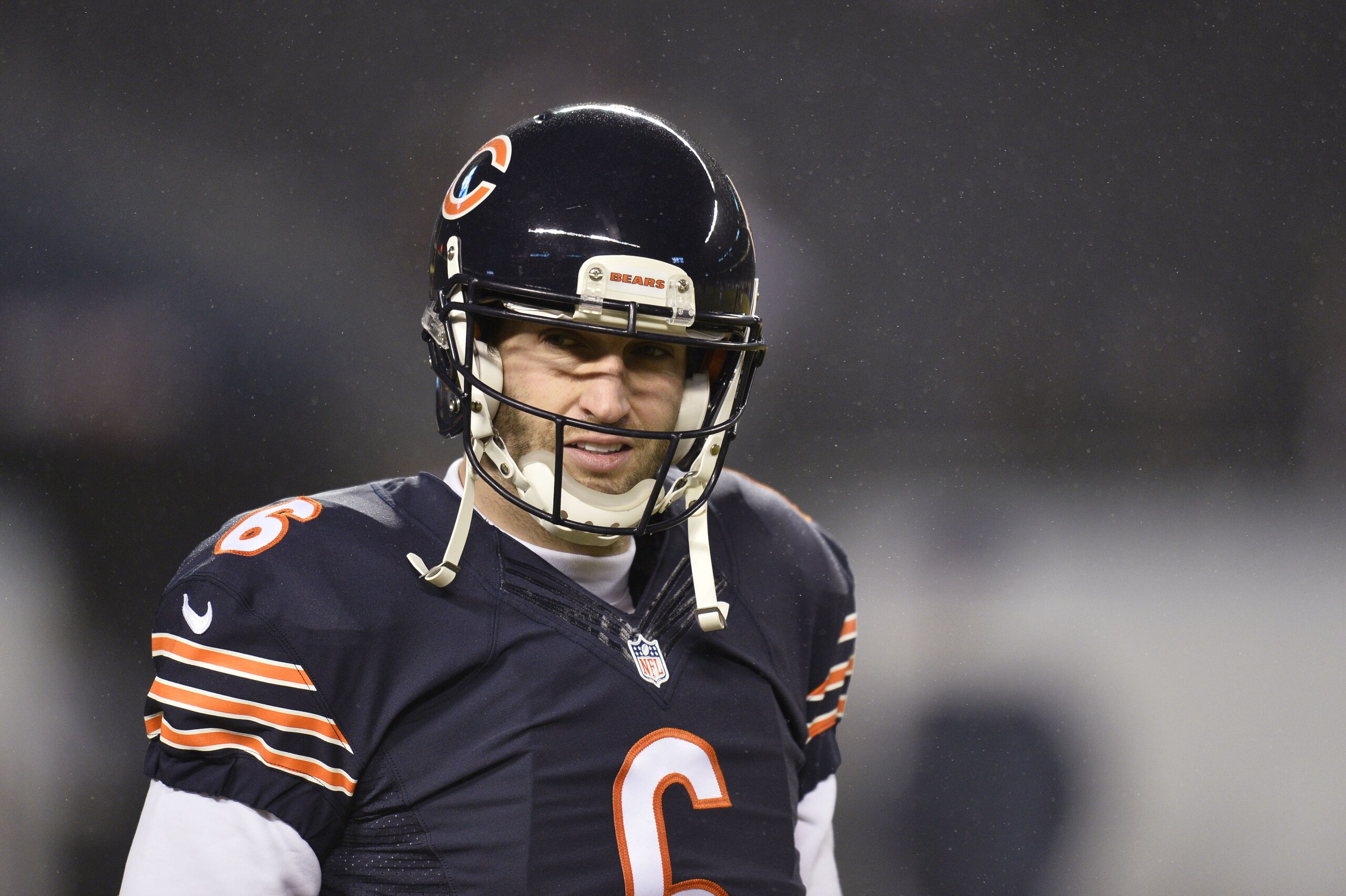CHICAGO, IL - DECEMBER 15: Jay Cutler #6 of the Chicago Bears on the field during pregame warm ups before a game against the New Orleans Saints at Soldier Field on December 15, 2014 in Chicago, Illinois. (Photo by Brian Kersey/Getty Images)