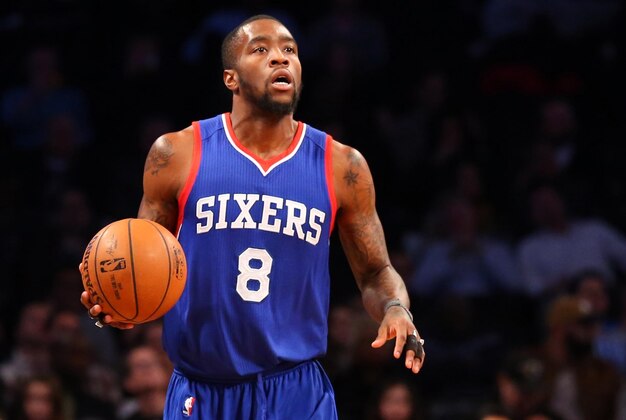Dec 12, 2014; Brooklyn, NY, USA;  Philadelphia 76ers guard Tony Wroten (8) advances the ball during the first quarter against the Brooklyn Nets at Barclays Center. Mandatory Credit: Anthony Gruppuso-USA TODAY Sports