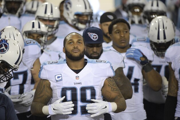 Tennessee Titans defensive end Jurrell Casey (99) and teammates prepare to take the field before an NFL football game in Jacksonville, Fla., Thursday, Dec. 18, 2014. (AP Photo/Phelan M. Ebenhack)