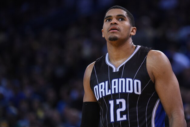 December 2, 2014; Oakland, CA, USA; Orlando Magic forward Tobias Harris (12) looks on during the third quarter against the Golden State Warriors at Oracle Arena. The Warriors defeated the Magic 98-97. Mandatory Credit: Kyle Terada-USA TODAY Sports