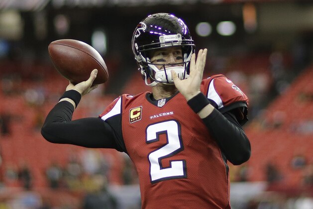 Atlanta Falcons quarterback Matt Ryan (2) warms up before the first half of an NFL football game against the Pittsburgh Steelers, Sunday, Dec. 14, 2014, in Atlanta. (AP Photo/David Goldman)