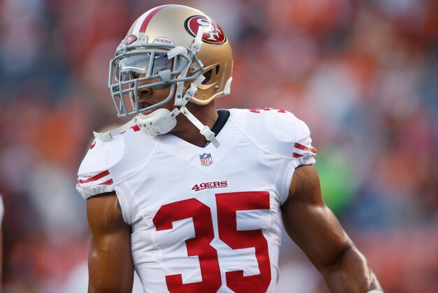 Oct 19, 2014; Denver, CO, USA; San Francisco 49ers free safety Eric Reid (35) before the game against the Denver Broncos at Sports Authority Field at Mile High. Mandatory Credit: Chris Humphreys-USA TODAY Sports