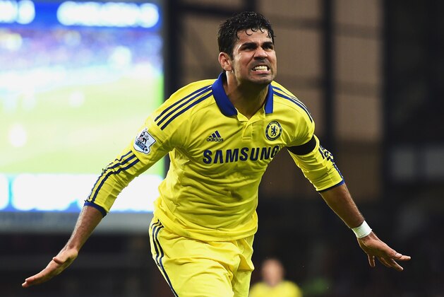 LIVERPOOL, ENGLAND - AUGUST 30:  Diego Costa of Chelsea celebrates scoring his team's sixth goal during the Barclays Premier League match between Everton and Chelsea at Goodison Park on August 30, 2014 in Liverpool, England.  (Photo by Laurence Griffiths/Getty Images)