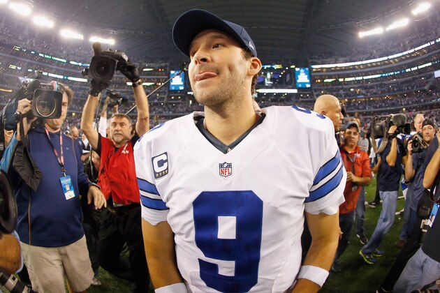 ARLINGTON, TX - DECEMBER 21:  Tony Romo #9 of the Dallas Cowboys walks off the field after the Cowboys beat the Colts 42-7 at AT&T Stadium on December 21, 2014 in Arlington, Texas.  (Photo by Tom Pennington/Getty Images)