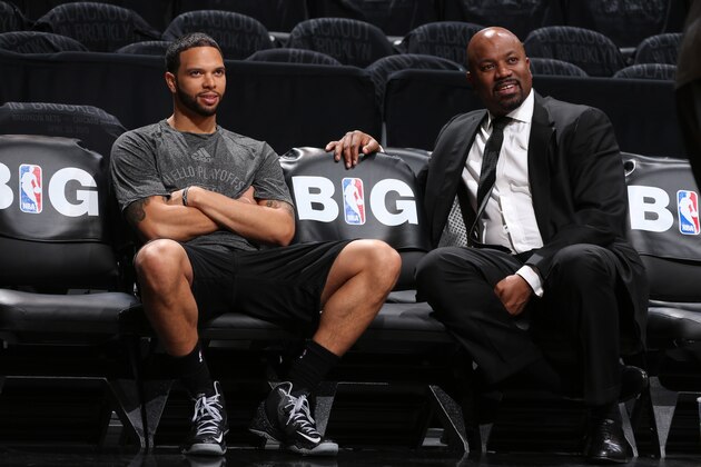 BROOKLYN, NY - APRIL 20: Deron Williams #8 and general manager Billy King of the Brooklyn Nets before the game against the Chicago Bulls in Game One of the Eastern Conference Quarterfinals during the 2013 NBA Playoffs on April 20 at the Barclays Center in the Brooklyn borough of New York City. NOTE TO USER: User expressly acknowledges and agrees that, by downloading and or using this photograph, User is consenting to the terms and conditions of the Getty Images License Agreement. Mandatory Copyright Notice: Copyright 2013 NBAE (Photo by Nathaniel S. Butler/NBAE via Getty Images) BROOKLYN, NY - APRIL 20: Deron Williams #8 and general manager Billy King of the Brooklyn Nets before the game against the Chicago Bulls in Game One of the Eastern Conference Quarterfinals during the 2013 NBA Playoffs on April 20 at the Barclays Center in the Brooklyn borough of New York City. NOTE TO USER: User expressly acknowledges and agrees that, by downloading and or using this photograph, User is consenting to the terms and conditions of the Getty Images License Agreement. Mandatory Copyright Notice: Copyright 2013 NBAE (Photo by Nathaniel S. Butler/NBAE via Getty Images)