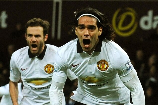 Mancheter United's Radamel Falcao during the English Premier League soccer match between Aston Villa and Manchester United at Villa Park, in  Birmingham, England, Saturday, Dec. 20, 2014.  (AP Photo/Rui Vieira)