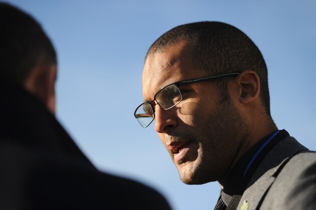 BISHOP'S STORTFORD, ENGLAND - NOVEMBER 10:  Former Northampton Town player Clarke Carlisle before the FA Cup First Round match between Bishop's Storford and Northampton Town ProKit UK stadium on November 10, 2013 in Bishop's Stortford, England.  (Photo by Shaun Botterill/Getty Images)