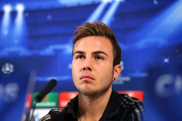 MANCHESTER, ENGLAND - NOVEMBER 24:  Mario Gotze of FC Bayern Muenchen faces the media during a press conference at the Lowry Hotel on November 24, 2014 in Manchester, United Kingdom.  (Photo by Alex Livesey/Getty Images)