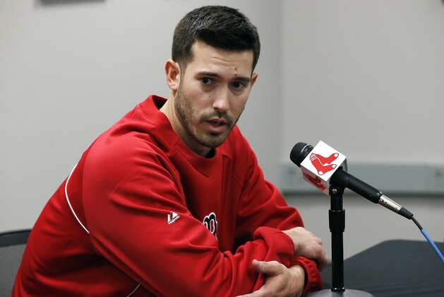 Newly acquired Boston Red Sox pitcher Rick Porcello speaks during an introductory news conference at Fenway Park in Boston, Friday, Dec. 19, 2014. (AP Photo/Elise Amendola)
