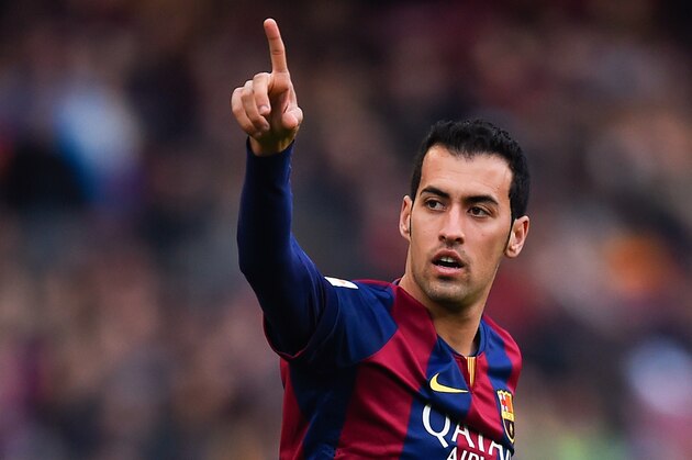 BARCELONA, SPAIN - DECEMBER 20:  Sergio Busquets of FC Barcelona reacts during the La Liga match between FC Barcelona and Cordoba CF at Camp Nou on December 20, 2014 in Barcelona, Spain.  (Photo by David Ramos/Getty Images)